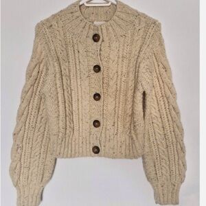 Doen Cardiff Cardigan Oatmeal Speckled Alpaca Wool blend Knit braided Sweater S